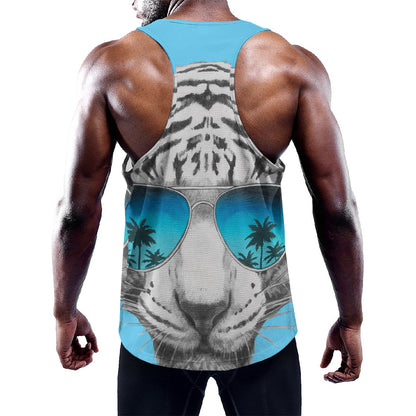 White Tiger With Sunglasses Print Training Tank Top