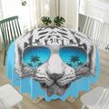 White Tiger With Sunglasses Print Waterproof Round Tablecloth