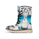 White Tiger With Sunglasses Print Winter Boots
