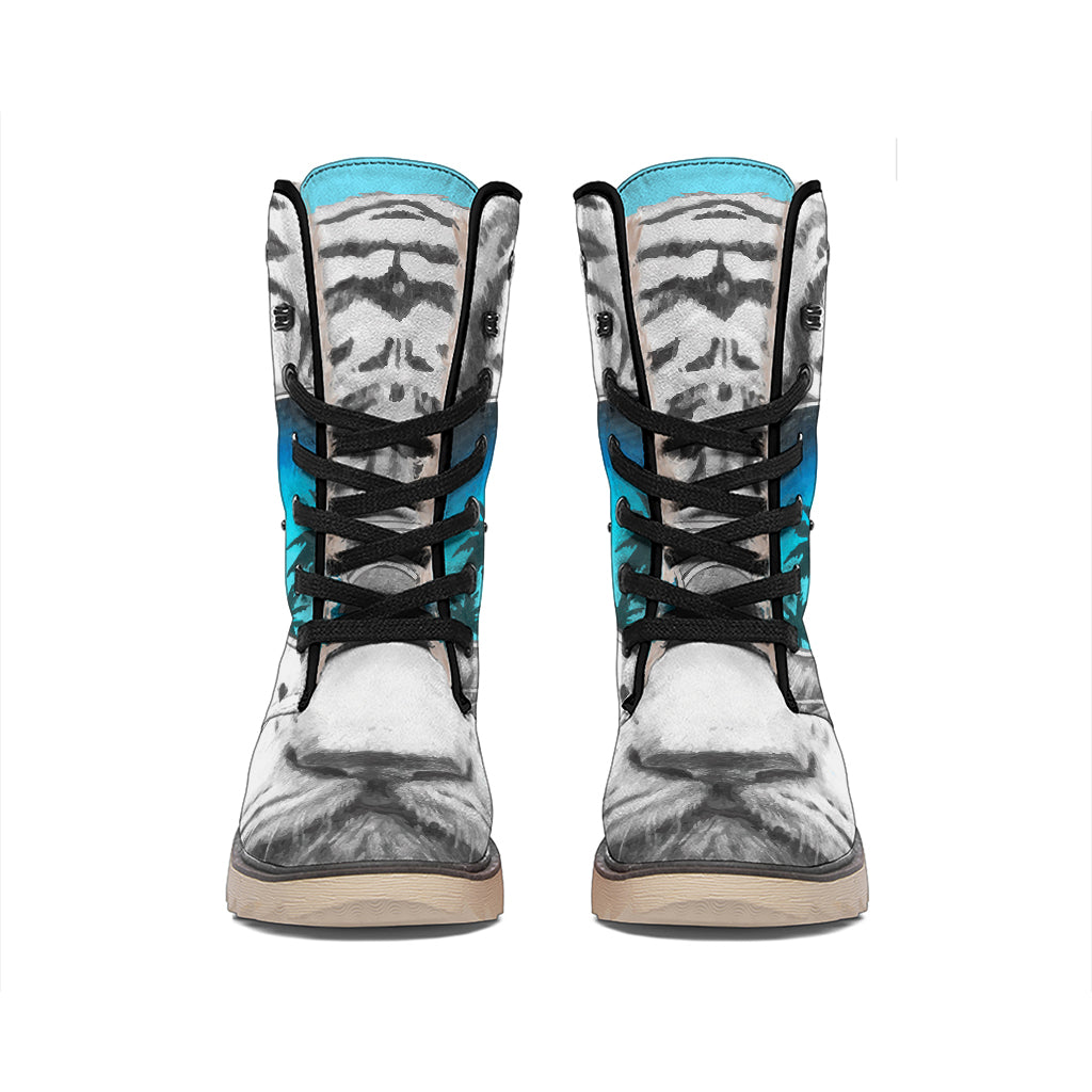 White Tiger With Sunglasses Print Winter Boots