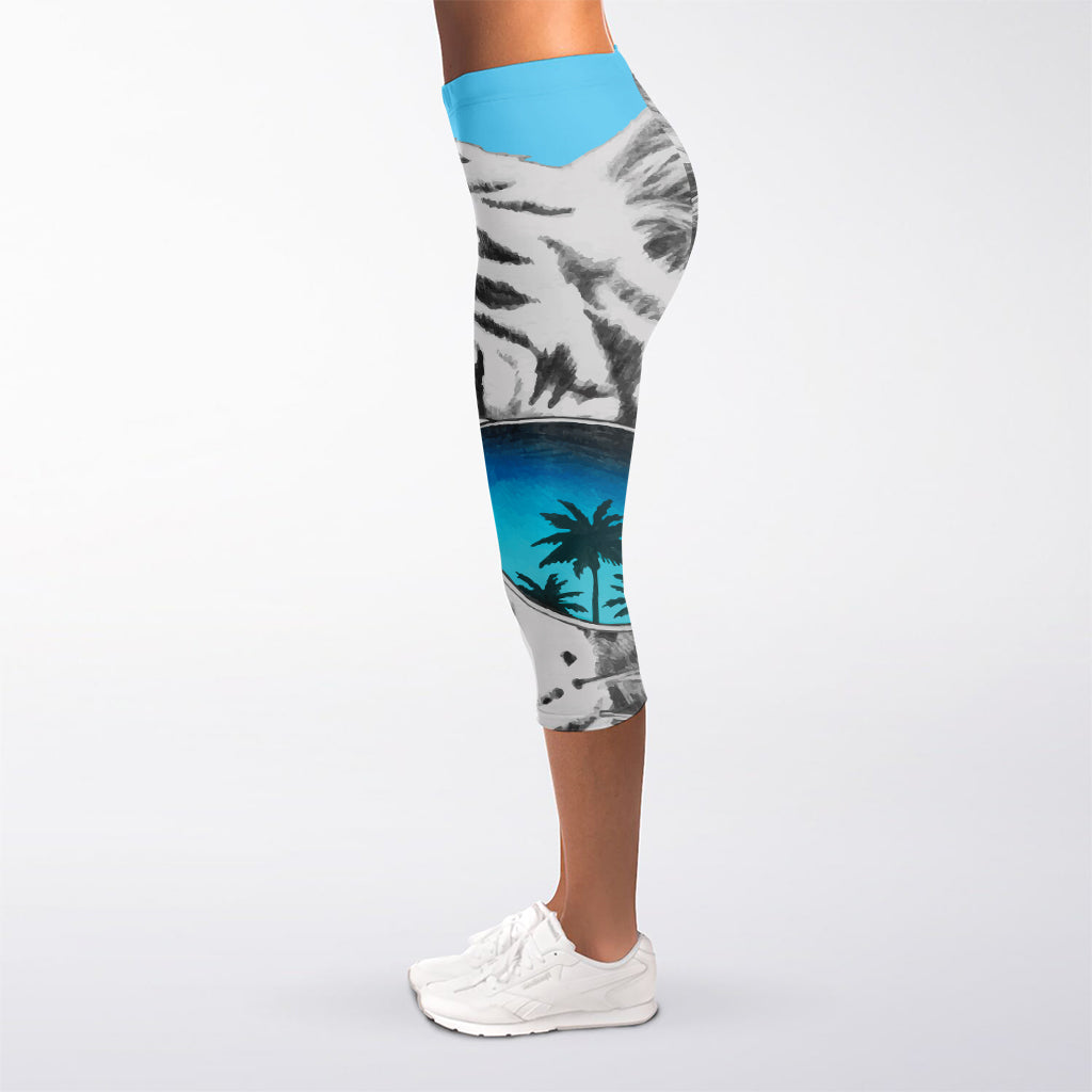 White Tiger With Sunglasses Print Women's Capri Leggings