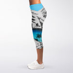 White Tiger With Sunglasses Print Women's Capri Leggings