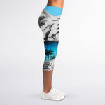 White Tiger With Sunglasses Print Women's Capri Leggings