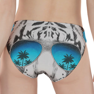 White Tiger With Sunglasses Print Women's Panties
