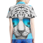 White Tiger With Sunglasses Print Women's Polo Shirt