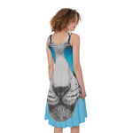 White Tiger With Sunglasses Print Women's Sleeveless Dress