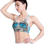 White Tiger With Sunglasses Print Women's Sports Bra