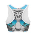 White Tiger With Sunglasses Print Women's Sports Bra