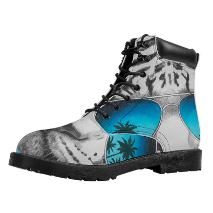 White Tiger With Sunglasses Print Work Boots