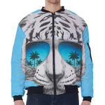 White Tiger With Sunglasses Print Zip Sleeve Bomber Jacket