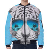 White Tiger With Sunglasses Print Zip Sleeve Bomber Jacket