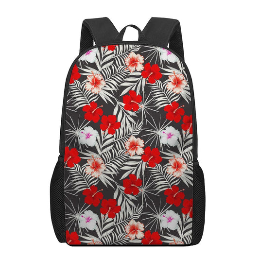 White Tropical Hibiscus Pattern Print 17 Inch Backpack