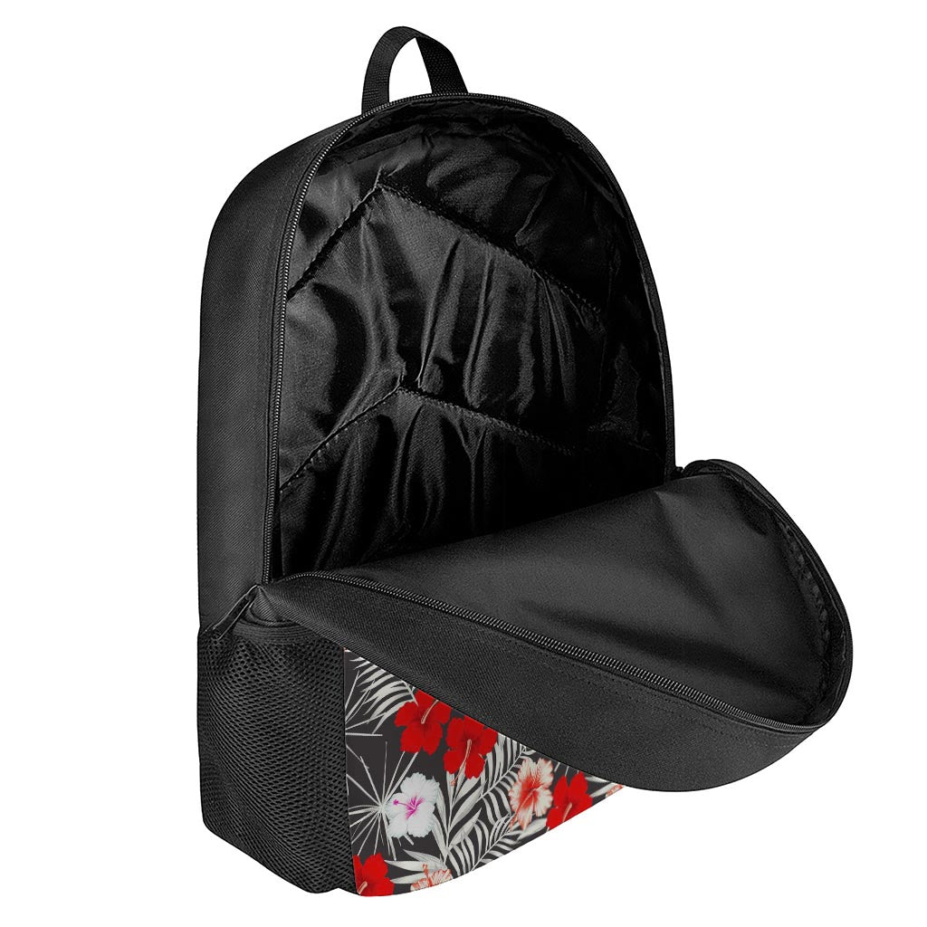White Tropical Hibiscus Pattern Print 17 Inch Backpack
