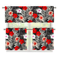 White Tropical Hibiscus Pattern Print 3 Piece Kitchen Curtains