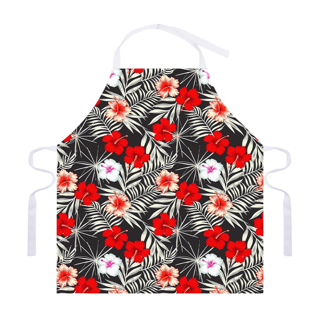 White Tropical Hibiscus Pattern Print Adjustable Apron