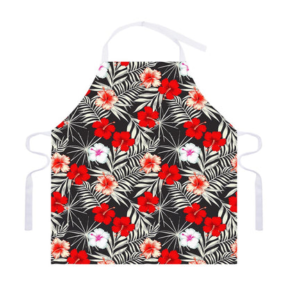 White Tropical Hibiscus Pattern Print Adjustable Apron