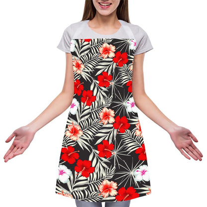 White Tropical Hibiscus Pattern Print Adjustable Apron
