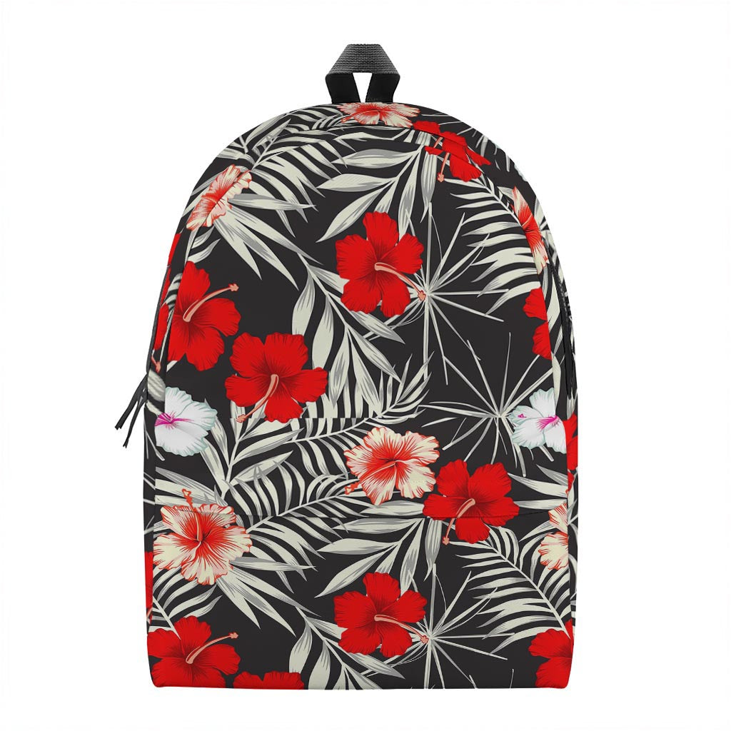 White Tropical Hibiscus Pattern Print Backpack