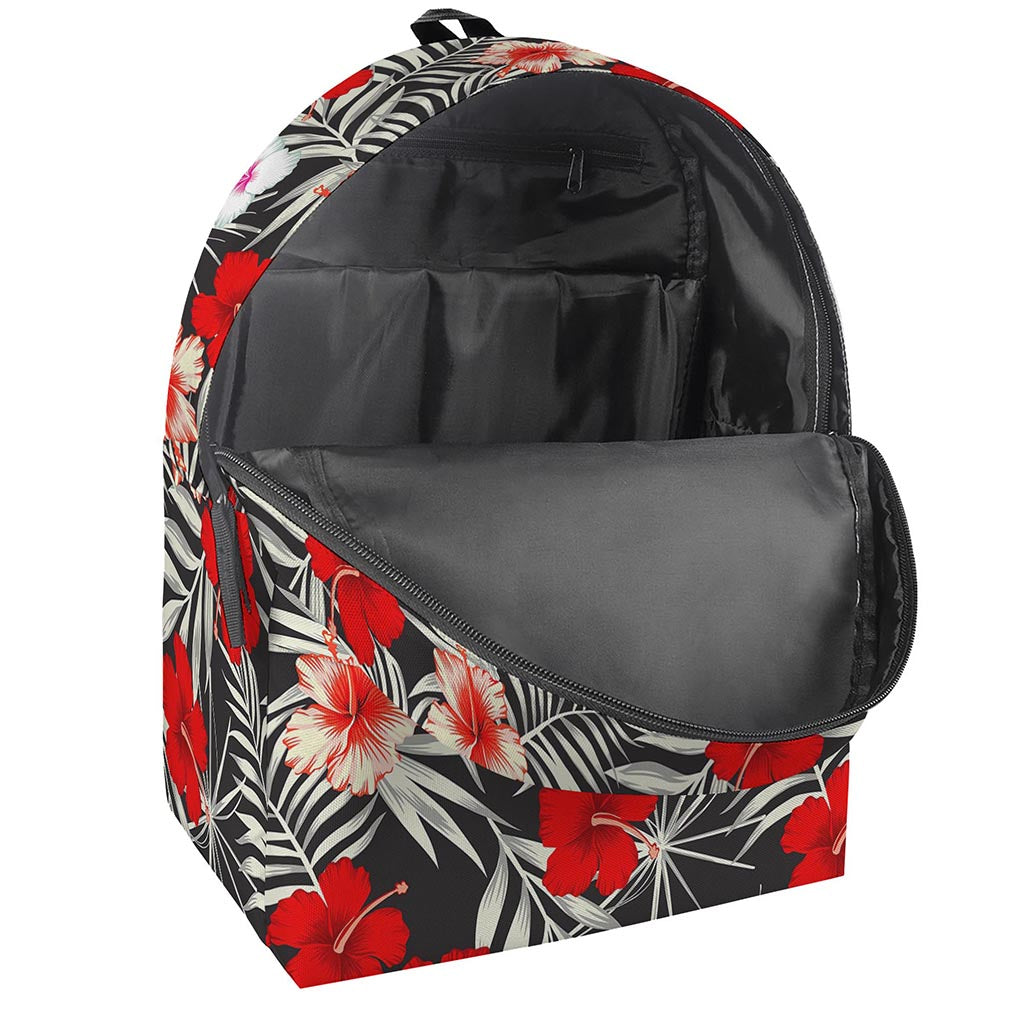 White Tropical Hibiscus Pattern Print Backpack