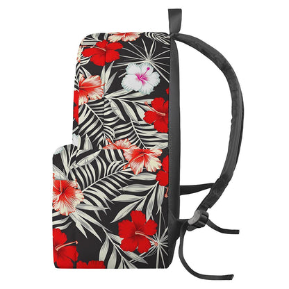 White Tropical Hibiscus Pattern Print Backpack