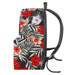 White Tropical Hibiscus Pattern Print Backpack