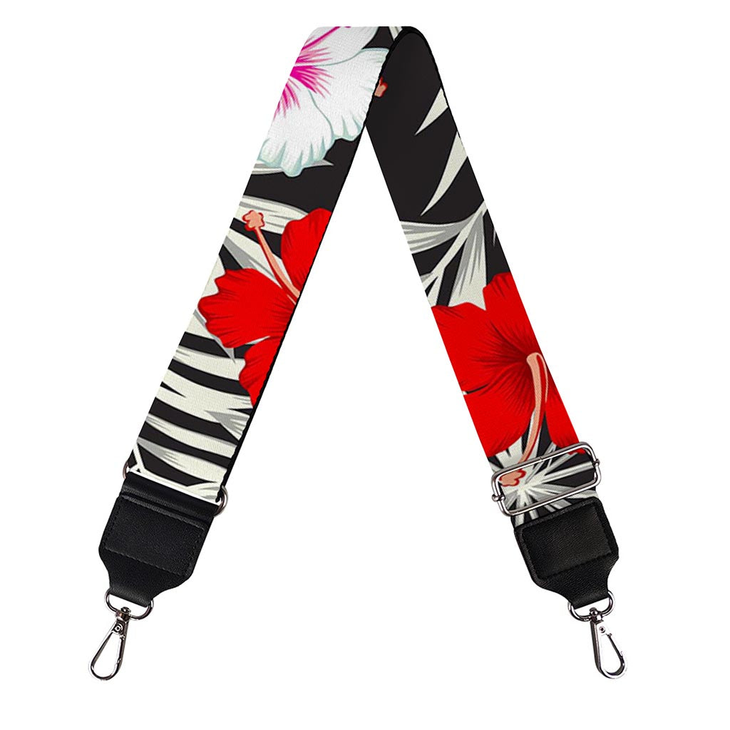 White Tropical Hibiscus Pattern Print Bag Strap