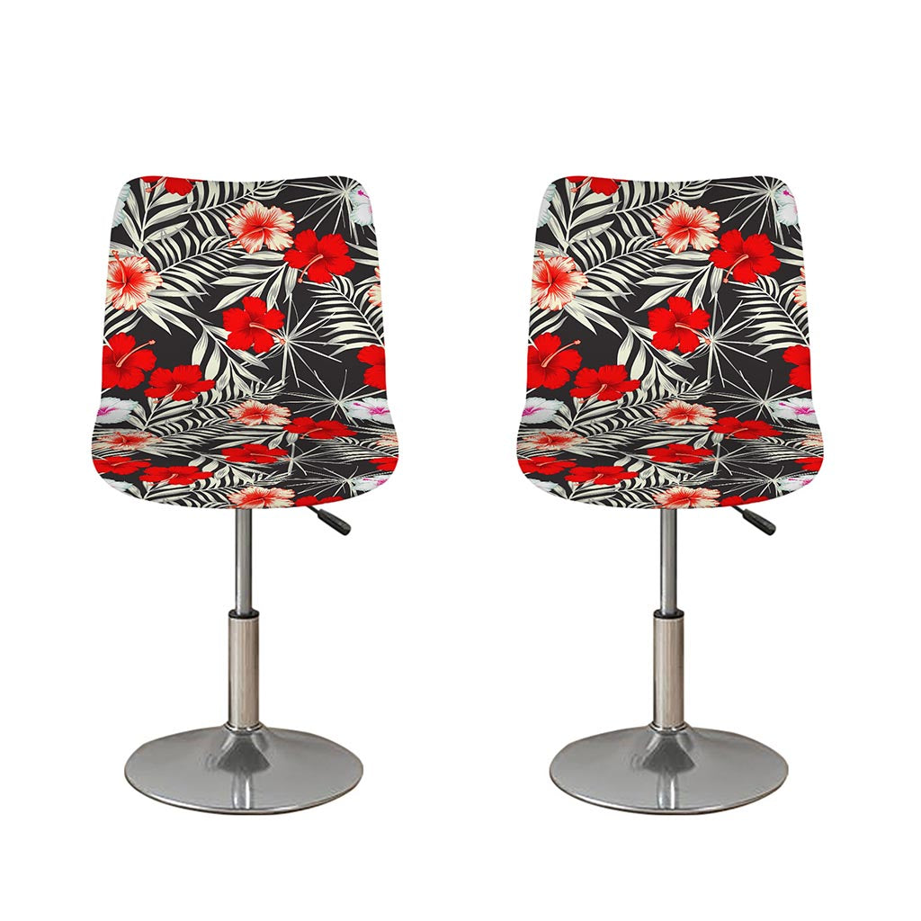White Tropical Hibiscus Pattern Print Bar Stool Covers