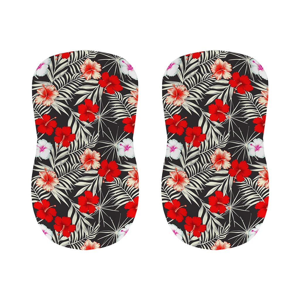 White Tropical Hibiscus Pattern Print Bar Stool Covers