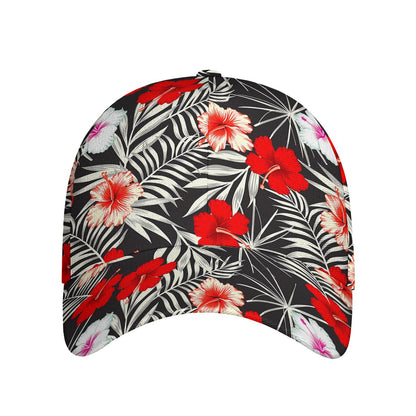 White Tropical Hibiscus Pattern Print Baseball Cap