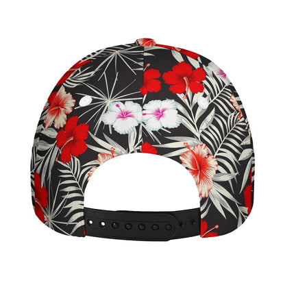 White Tropical Hibiscus Pattern Print Baseball Cap