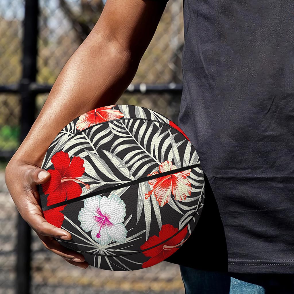 White Tropical Hibiscus Pattern Print Basketball