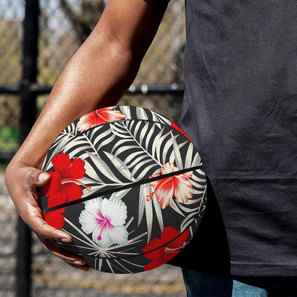 White Tropical Hibiscus Pattern Print Basketball