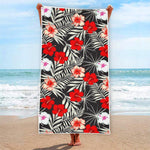 White Tropical Hibiscus Pattern Print Beach Towel