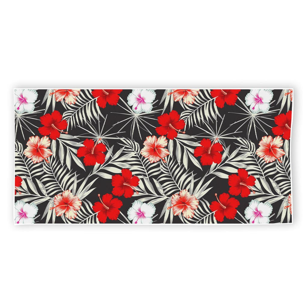 White Tropical Hibiscus Pattern Print Beach Towel