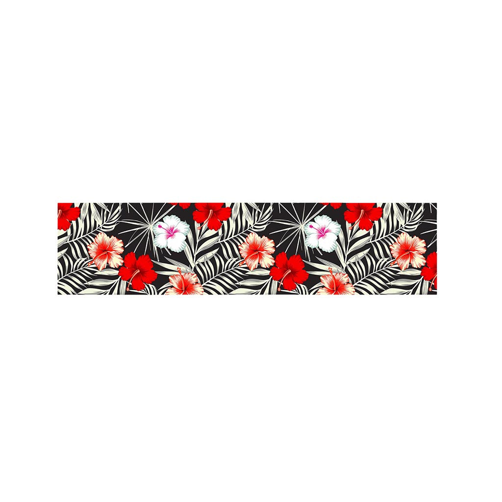 White Tropical Hibiscus Pattern Print Bed Runner