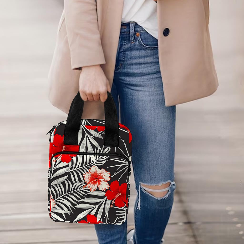 White Tropical Hibiscus Pattern Print Bible Tote Bag