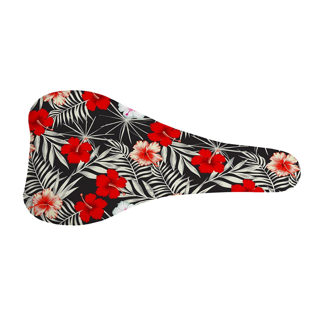 White Tropical Hibiscus Pattern Print Bicycle Seat Cover