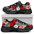 White Tropical Hibiscus Pattern Print Black Chunky Shoes