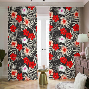 White Tropical Hibiscus Pattern Print Blackout Pencil Pleat Curtains