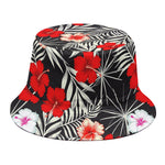 White Tropical Hibiscus Pattern Print Bucket Hat