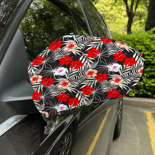 White Tropical Hibiscus Pattern Print Car Side Mirror Covers