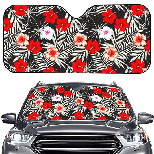 White Tropical Hibiscus Pattern Print Car Windshield Sun Shade