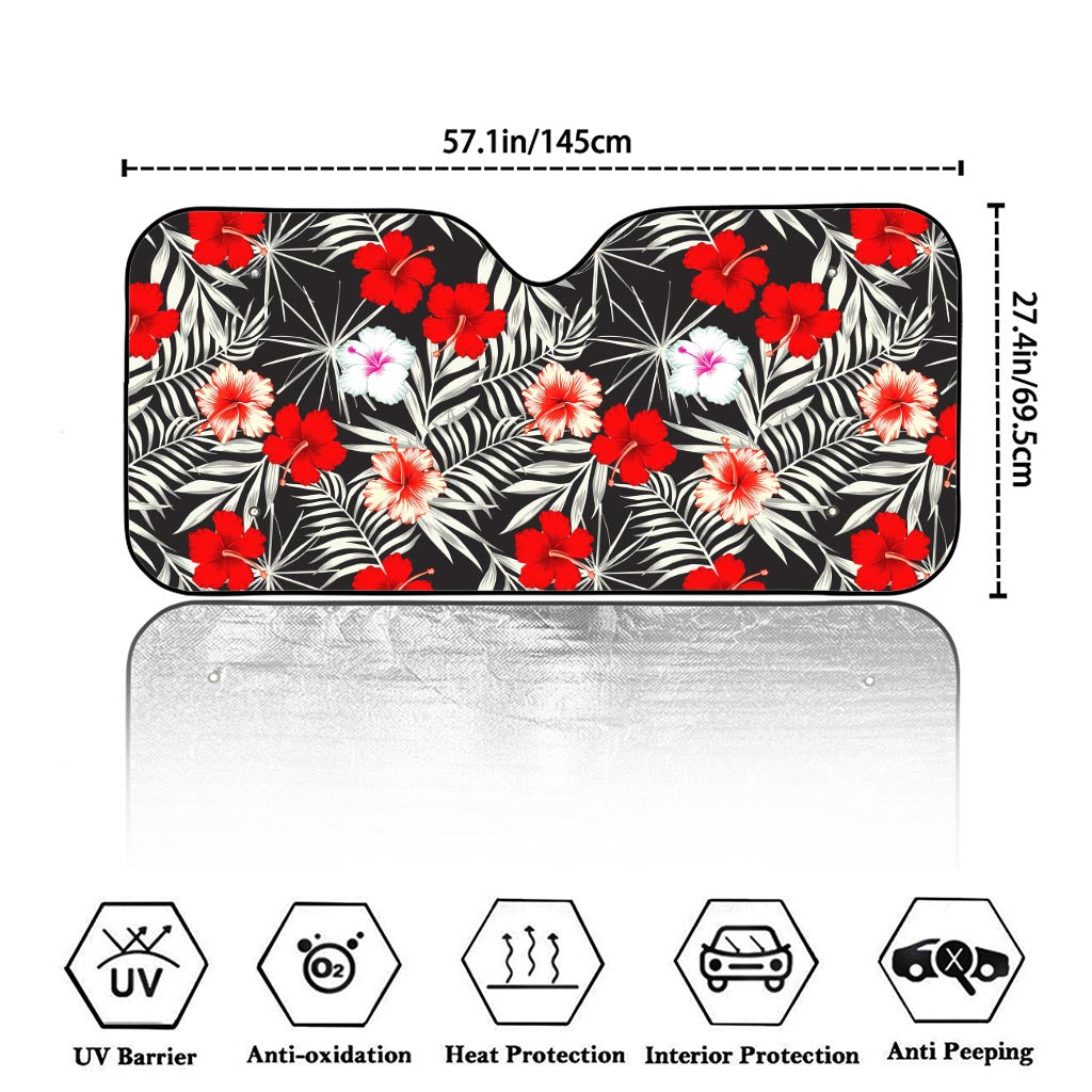 White Tropical Hibiscus Pattern Print Car Windshield Sun Shade