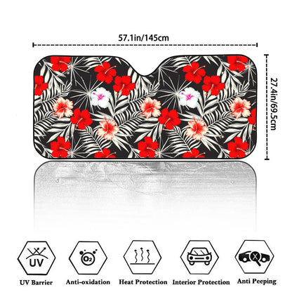 White Tropical Hibiscus Pattern Print Car Windshield Sun Shade