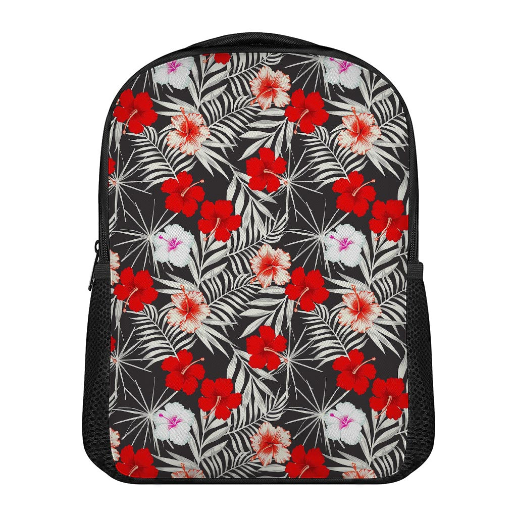 White Tropical Hibiscus Pattern Print Casual Backpack