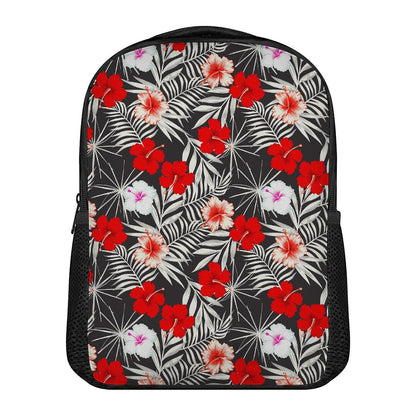 White Tropical Hibiscus Pattern Print Casual Backpack