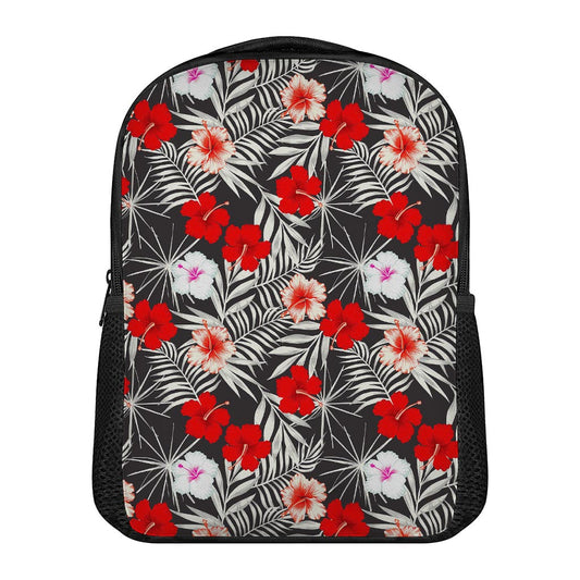 White Tropical Hibiscus Pattern Print Casual Backpack