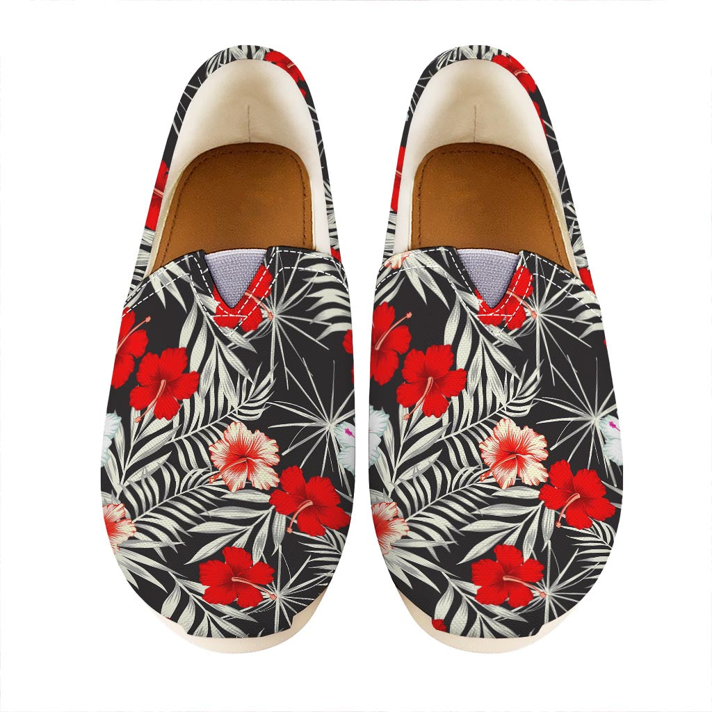 White Tropical Hibiscus Pattern Print Casual Shoes
