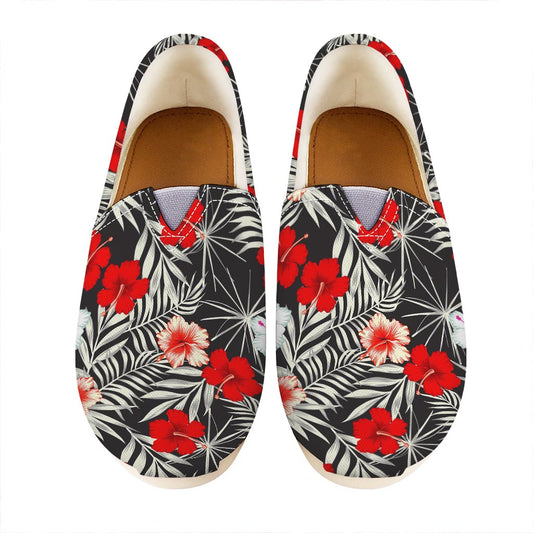 White Tropical Hibiscus Pattern Print Casual Shoes