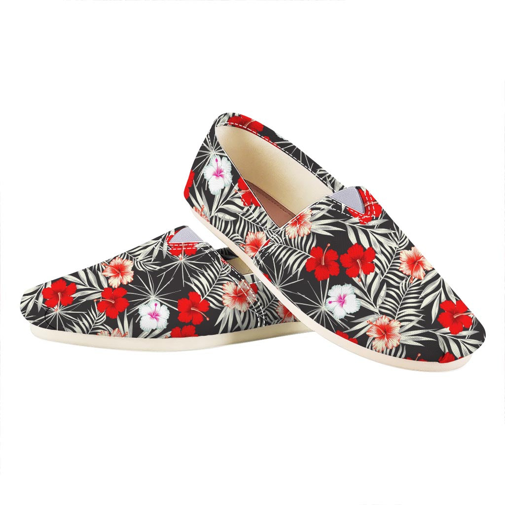 White Tropical Hibiscus Pattern Print Casual Shoes